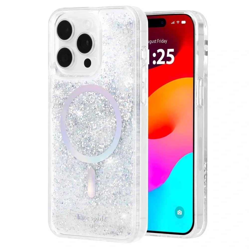 NWOT Kate Spade iPhone 15 Pro Case Liquid Glitter MagSafe Iridescent